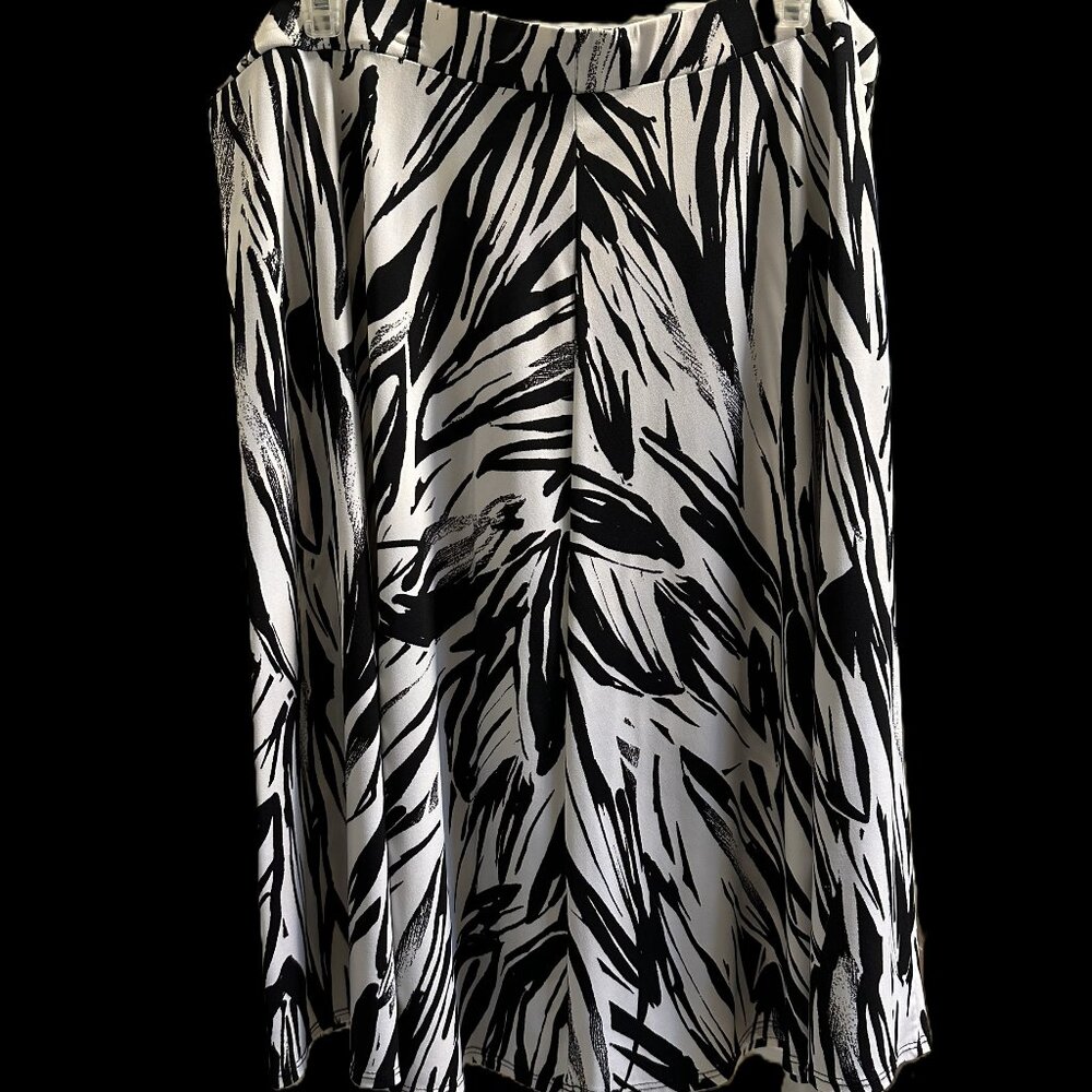 George High Waist Striped A-Line Skirt, Black & White/Zebra Striped, Size 2X